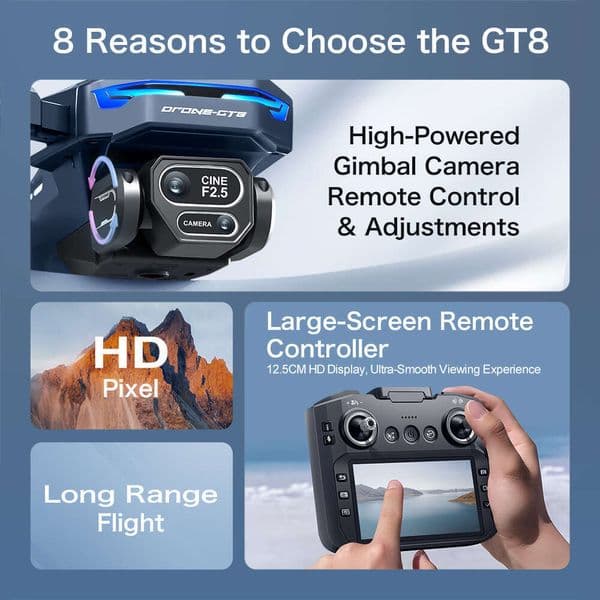 GT8 With Remote Control, Screen, High-Definition Aerial Photography, Brushless Obstacle Avoidance Quadcopter Toy Airplane Drone Kuhangxin Z5