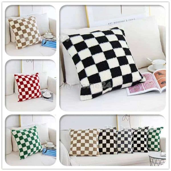 1Pc 45*45cm 50*50cm Checkerboard Plaid Plush Knitted Car Sofa Throw Pillow Cover Short Fleece Pillowcase Cushion 26Y0414