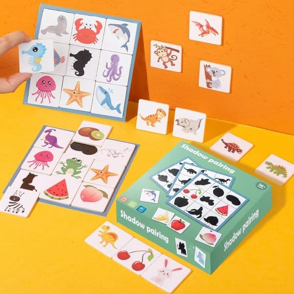 Montessori early childhood education wooden puzzle to find the shadow matching toy board card picture shadow shape corresponding 260413