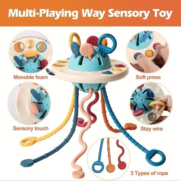 UFO Food Grade Silicone Push Pull String Activity Toy Montessori Sensory Toys for Toddlers 6-18M Fidget Travel Toys 260413