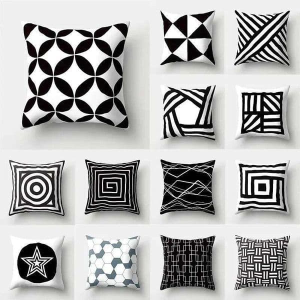 Black and White Geometric Cushion Cover Sofa Living Room Home Decor Wavy Line Pillowcase 26Y0414