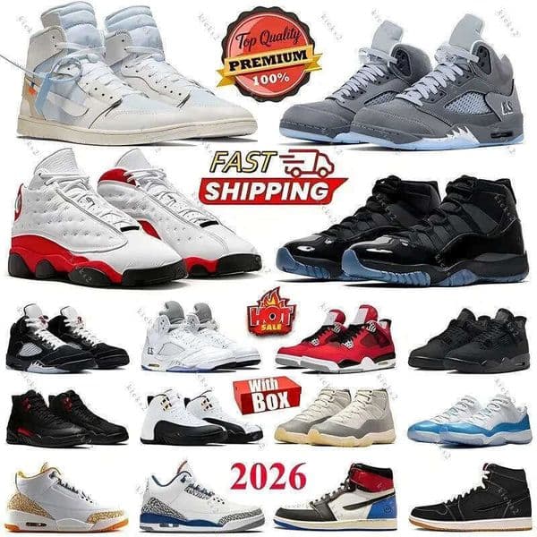 Designer Basketball shoes Sneakers 4s 11s Wolf Grey 5s 2026 Black Cat Gamma Chicago University Blue Alaska White Metallic Outdoor Sports Shoe 36-47