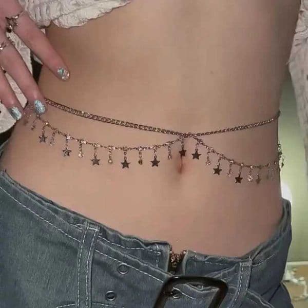 Shiny Rhinestone Star Tassels Multilayer Belly Waist Chain for Women Sexy Star Cross Belt Aesthetic Summer Beach Body Jewelry X260414