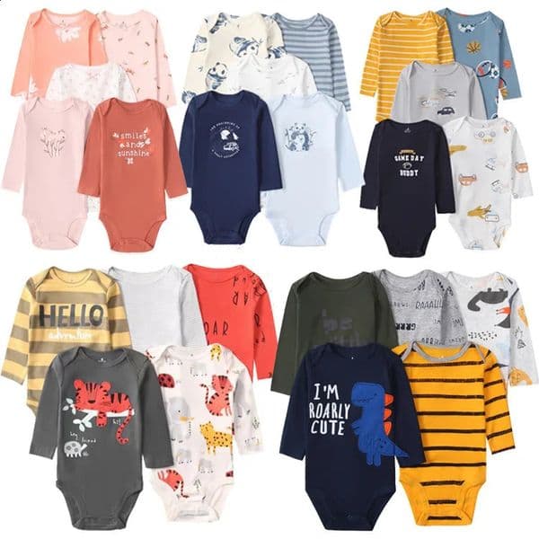 5PCSLot 100 Cotton Soft Baby Bodysuits Long Sleeve for born Boy Girl Infant Onesies Bebe Clothes Shower Gifts 260414