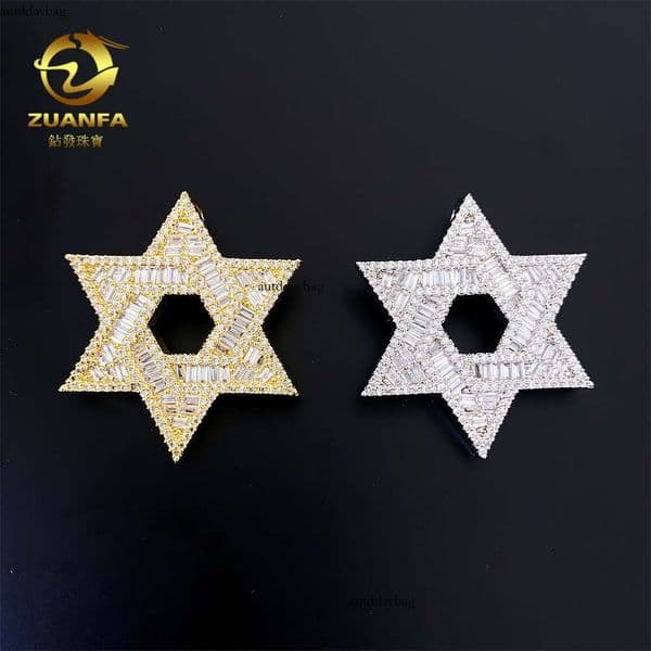 Jewelry style fulldiamond Hip Hop Silver pendant necklace with VVS Moissanite fivepointed star can be threaded through a single stone chain