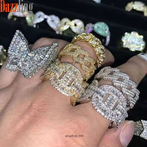 Foreign trade Hip Hop unisex personalized full-diamond Moissanite textured rings exclusive jewelry