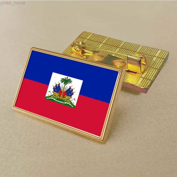 Party Haiti Flag Pin 2515cm Zinc Die-cast Pvc Colour Coated Gold Rectangular Rectangular Medallion Badge Without Added Resin
