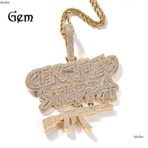 Moissanite Jewelry Mixed Inlaid Square Diamond AK47 Letter Men's Hip Hop Rap Necklace Pendant New Product