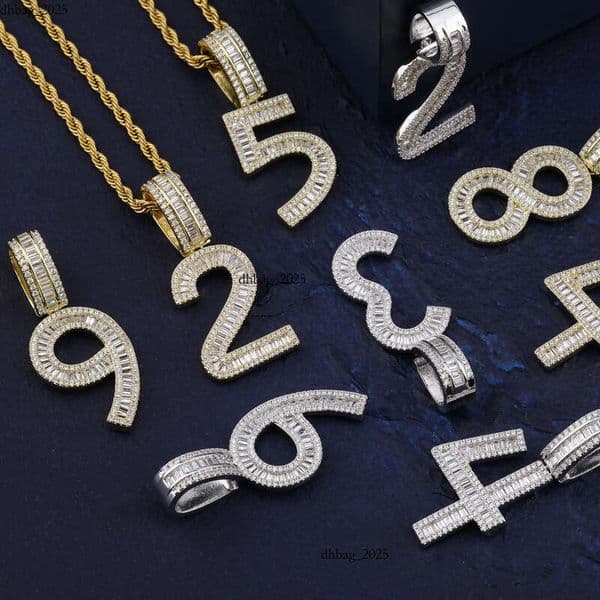 Arabic T Square Number Pendant Micro Paved Moissanite Hip Hop Unisex Couple Necklace Customizable