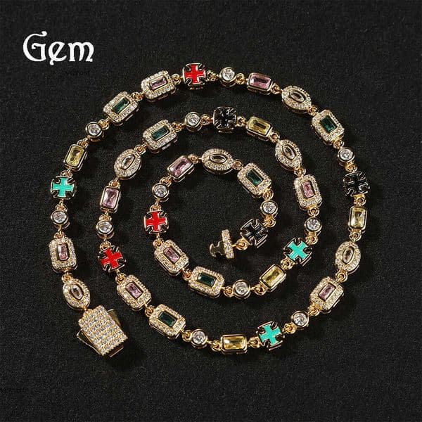 Moissanite Jewelry Hip Hop New 6mm Colorful Gemstone Bracelet Niche Fashion Personality Inlaid Diamond Unisex Trendy Necklace Wholesale