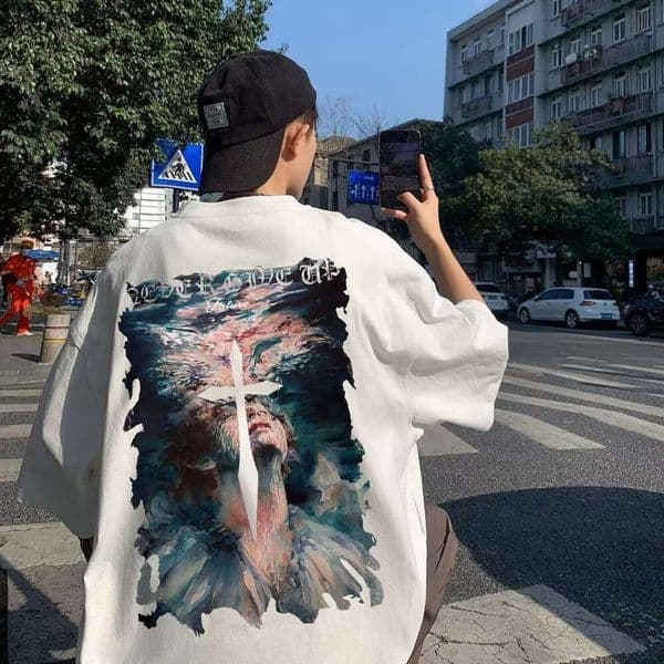 Men's Heavyweight Over-Sized T Shirt Summer Short Sleeve Crew Neck Art Painting Cross Print Hip Hop Style Loose Fit Casual Soft Breathable Trendy Daily Wear Top