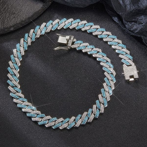 Two-color diamond-encrusted Cuban necklace European and American hip-hop clavicle chain personalized Joker jewelry diamond Cuba chain necklace male ZB021