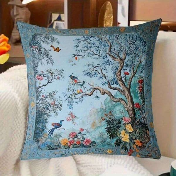 Vibrant Floral & Bird Print Cushion Chair Living Room Pillowcase Cozy Zipper Sofa Pillow Covers Bedroom Indoor Home Decor 26Y0414