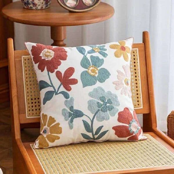 Pillow Case Flower Towel Embroidered Pillow Square Mesh Popular Nordic Style Pure Cotton Cushion Cover Living Room Sofa Pillowcases 26L0414