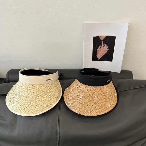 Designers Beach Hat Caps Pearl Casquette Luxe 3 Colors Luxury Beach Sunhat Empty Top Sun Visor Straw Hat Adjustable Designer Hat Womens Hats Outdoor Casual Travel
