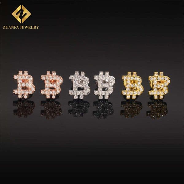 Jewelry style INS new S925 silver inlaid with moissanite Bitcoin Hip Hop personalized earrings wholesale supply