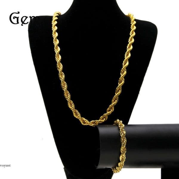 Moissanite Jewelry Jewelry Hot Sale ROPE CHAIN Men's Hip Hop 1cm Braided Chain Bracelet Necklace Set