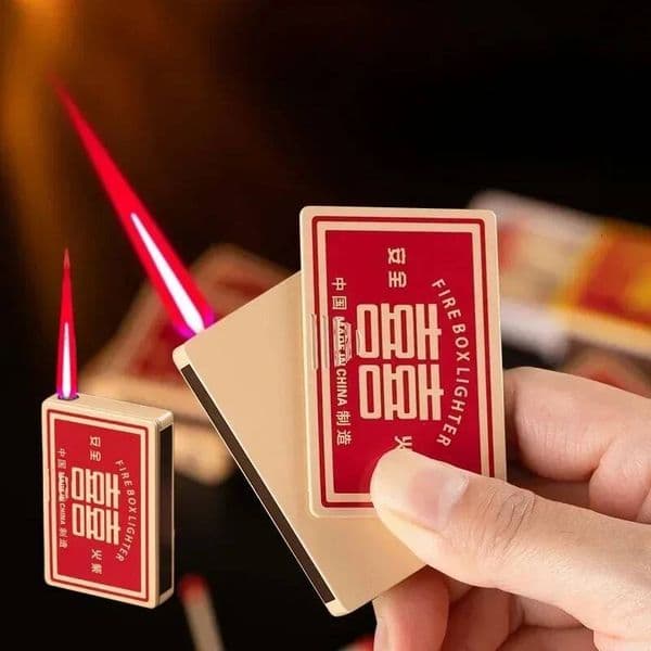 Creative Matchbox/Poker Shaped Straight Jet Lighter With Side Sliding Ignition, Portable Metal Windproof Cigarette Accessory New