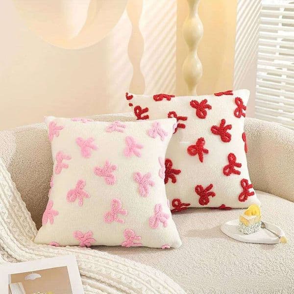 BUYNOW 1PC Pink Red Bow Patterned Throw Pillowcase Cute girl's Living Room Sofa Cushion Cover Home Bedroom Saddle Decor 26L0414