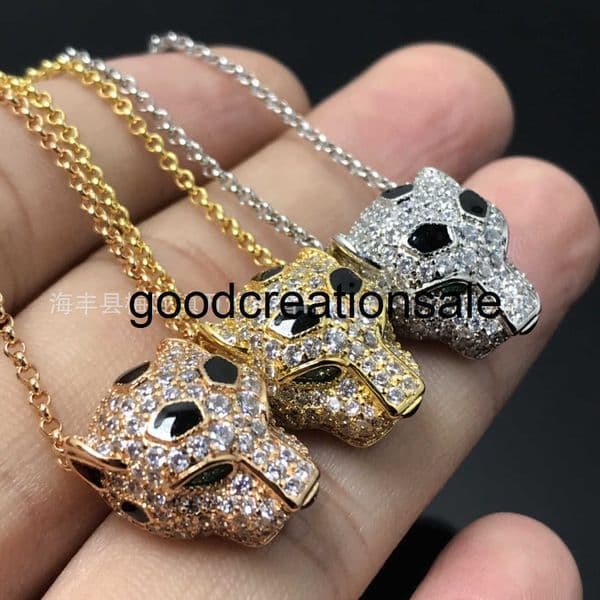 Designer Brand C style Necklace High-end Cheetah Necklace with Fashionable Spotted Leopard Head Full of Diamonds Unique Collarbone Chain for Men and Women Couples