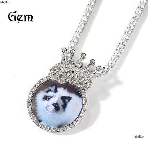 Moissanite Jewelry INS Style Crown Round Photo Pendant Hip Hop Necklace Personality Bold Diamond-encrusted Jewelry Wholesale