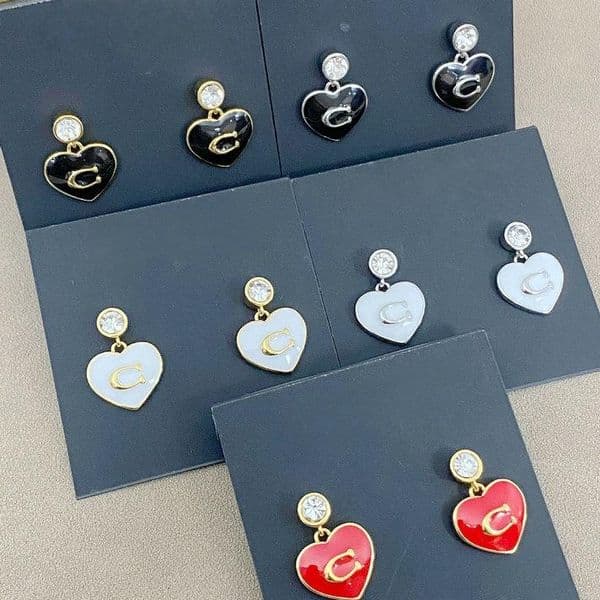 High Quality Designer Real 14K Gold Plated Enamel Heart CZ Earrings Gift Brand Coa COE0058