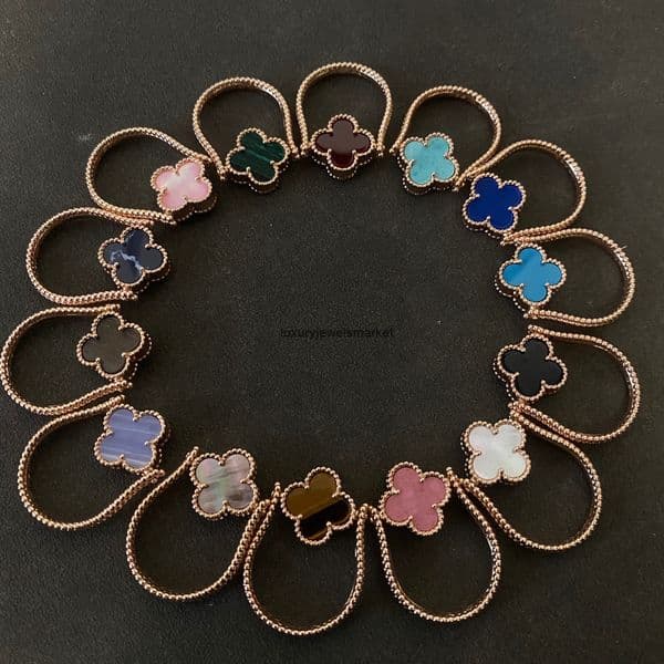 Vanly cleeff Four-Leaf Clover Laser Ring Flip Double-Sided Ring Red Agate Couple Ring 18K Rose Gold Plated Ins Gold Plated