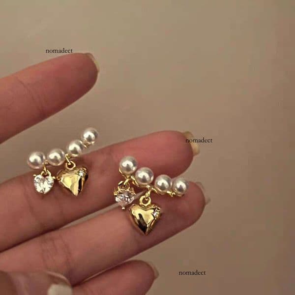 Korean Style Tassel Heart Pearl Sweet Temperament Zircon Studs Niche Light Luxury High-end Feel Earrings Wholesale 2d