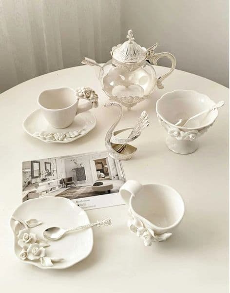 Luxury Designer Decor Luxury Designer Decor 3D gift set Flower Ceramic Coffee Cup/Dish High Beauty Handmade Mark Cup Gift Set Dessert Bowl Decoration For Home D 4 77 88