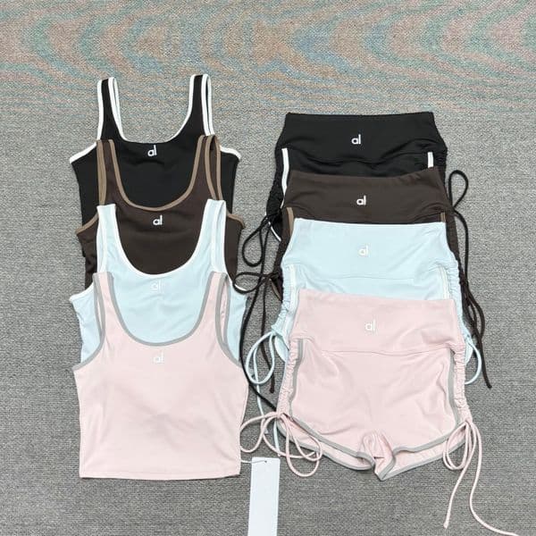 Womens designer Yoga Set 2 Piece Tank Top High Waist Drawstring Shorts Activewear luxury Women Gym Workout Set Running Shorts