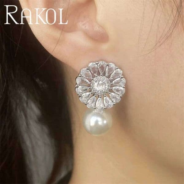 14K 18K EP2967 Hot Sale Real Gold Plated Zircon Snowflake Sunflower GRI IGI 1-5ct Bridal Wedding Freshwater Pearl Stud Earrings