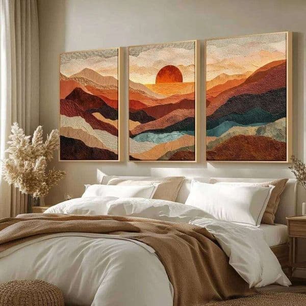 3pc Modern Beach Dining or Office Wall,Boho Unframe Canvas Art, Nature Wall Art for Room and Hal 26Y0414