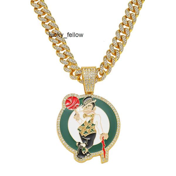 New Mens Full Diamond Chain Hip-Hop Style Personalized Sports Basketball Logo Pendant Necklace