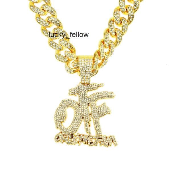 Creative Splicing Full Diamond Letter Pendant Cuban Necklace Hip Hop Trendy Street Dance Long Mens Necklace