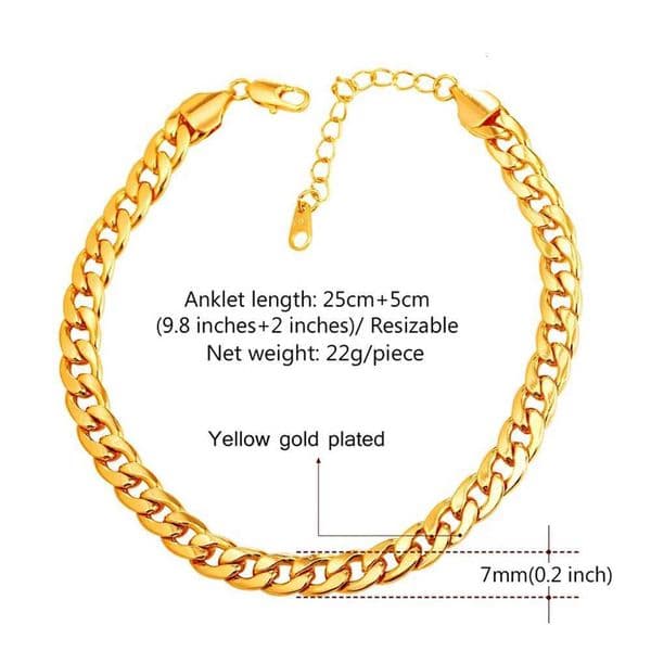 Stainless Steel Flat Chain Anklet Gold Silver Color Women Barefoot Jewelry 7mm Wide 25cm Length Foot Bracelet Drop Shipping X260414