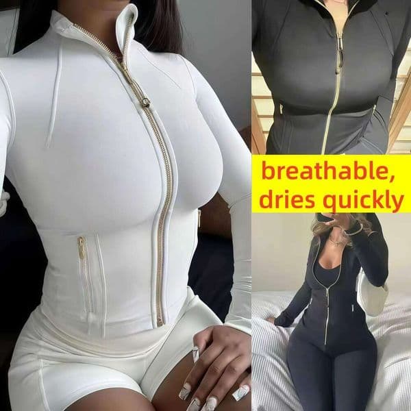 Yoga short jakets WomenDefine Workout Sport Coat Fitness gold zipper Jacket Sports Quick Dry Activewear Top Solid Zip Up Sweatshirt Sportwear 09