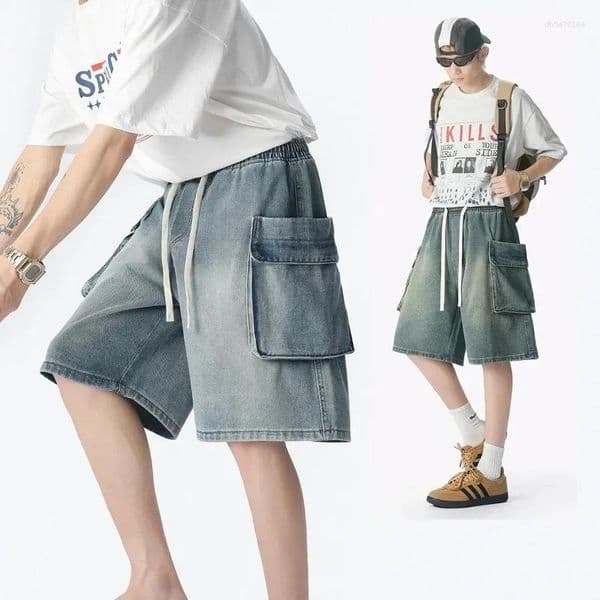 Men's Shorts High Quality Summer Fashionable Street Hip-hop Big Pocket Elastic Waist Tie Workwear Brand Casual Clothing