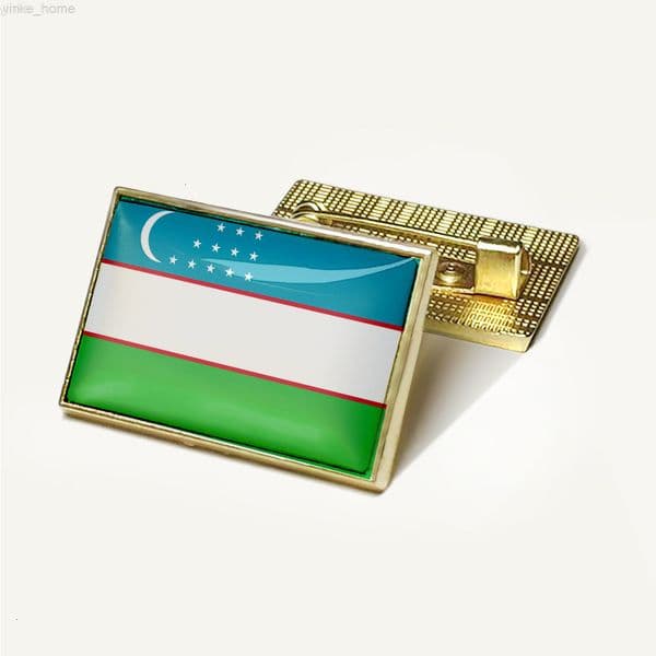 Pin Uzbekistan Flag Rectangular Badge Brooch Crystal Drip Glue National Flag Laple Pins