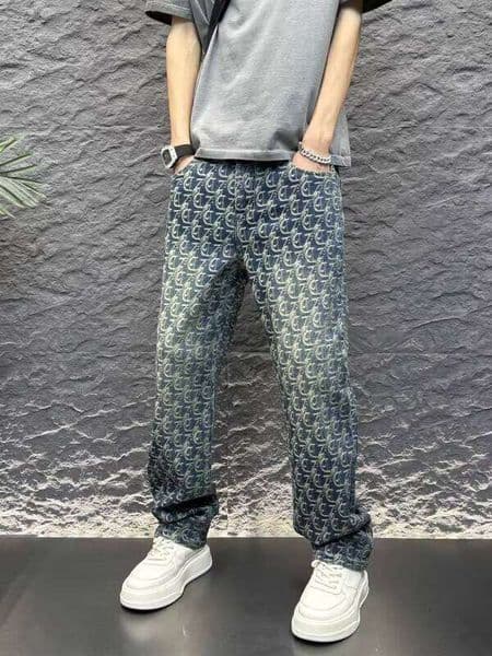 2026 Spring And Autumn New Trendy All-Over Print Straight-Leg Pants American Retro High Street Versatile Streetwear Men's Jeans