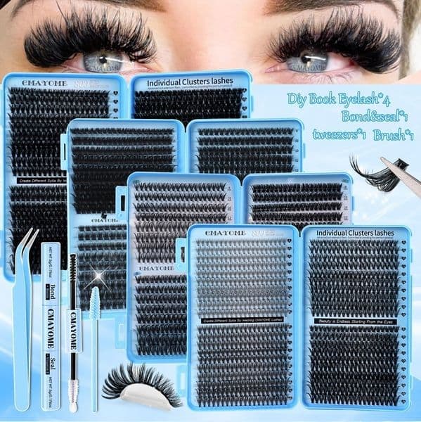 DIY Individual Eyelashes Fluffy Wispy Lash Clusters Kit with Lash Bond and Seal Strong Hold Easy to Apply Reusable Lashes DIY Segmented Eyelash Extension