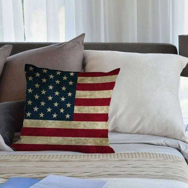 Pillow Case Vintage American Flag Linen Pillow Cover, Patriotic Decorative Cushion for Home Dcor and Unique Gift Idea 26L0414