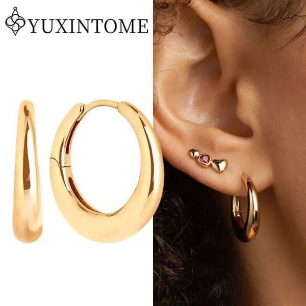 WOMEN Silver Needles Minimalist Plain Hoop Earrings Gold-plated Metal Ear Buttons For unisex Fashion Party Jewelry Gifts 26W0414