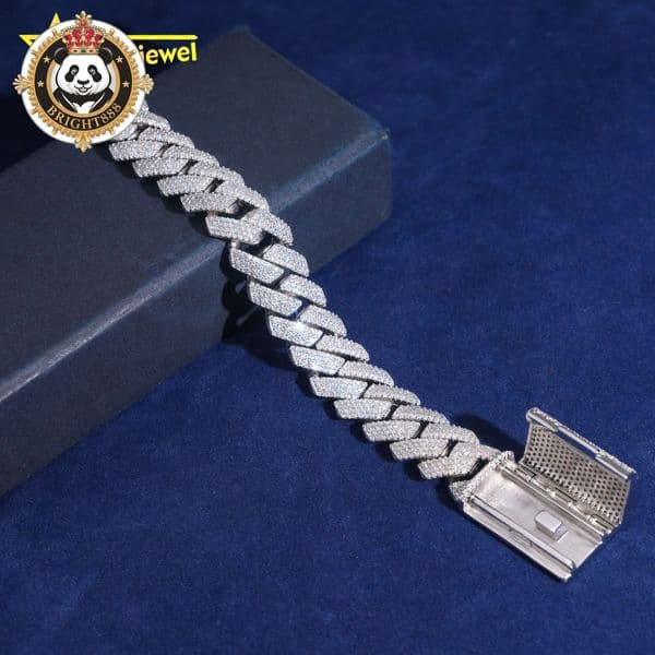 Hot Sale 15mm Cuban Chain Moissanite Men Hip Hop Sterling Silver 925 Gold Plated Moissanite Pass Diamond Test Cuban Bracelet