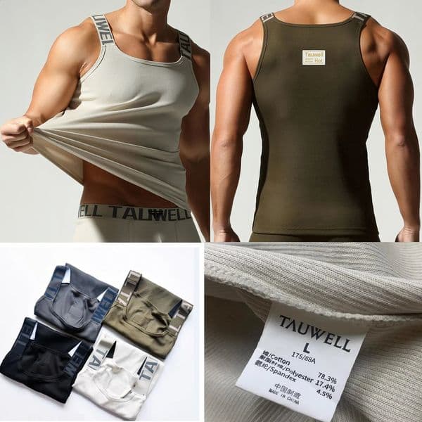 2025 summer TAUWELL Mens Fitness Rib Tank Top Comfortable Breathable Workout Tank Tops for Men 260413