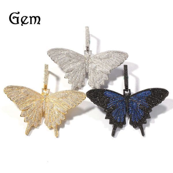 Moissanite Jewelry Hip Hop New Moissanite Butterfly Pendant Necklace Retro Fashion High-End Sweater Chain Accessories Wholesale