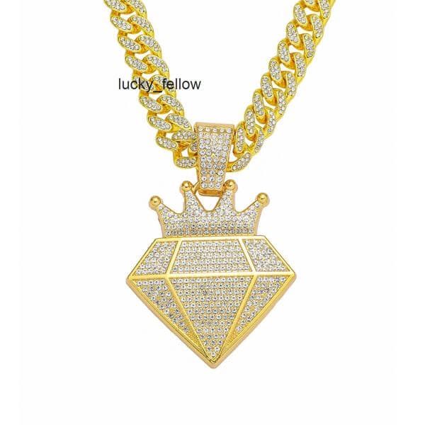 Hip-hop full diamond crown pendant necklace hip-hop crown Moissanite rhinestone Cuban chain