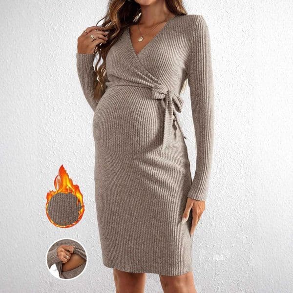 Maternity Clothes Autumn Winter V-neck Long-sleeved Tight-fitting Dress Photoshoot Pregnancy Clothing Dresses for Pregnant Women S260413