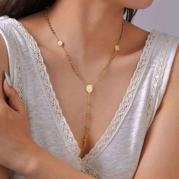 Jewelry Necklaces Vintage Multilayer Cross Tassel Necklace Women French Baroque Style Choker Chain Collarbone Jewelry for Dating Party Daily Match Visionice