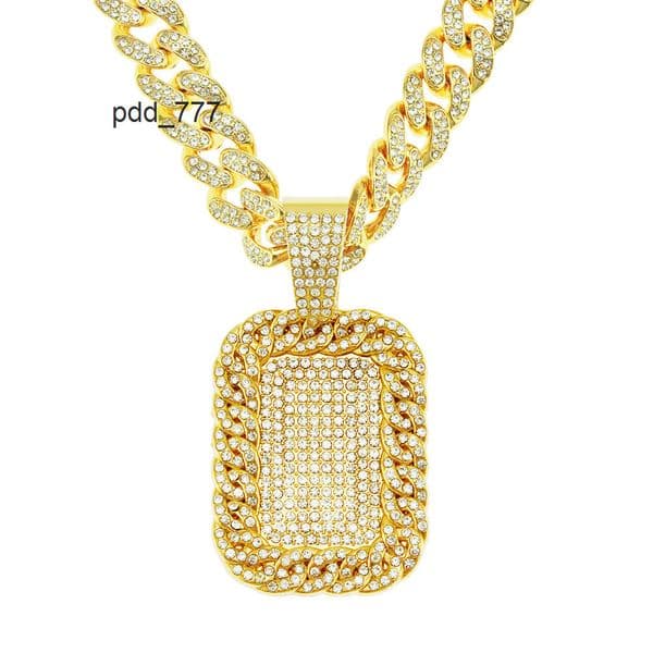 Hip Hop Exaggerated Full Diamond Military Pendant Cuban Chain Necklace Nightclub Personality Disco Decoration Accessories Jewelry