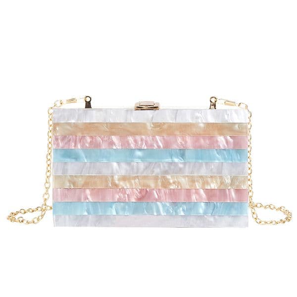 New Single Shoulder Crossbody Fashionable Women's Color-Block Striped Acrylic Bag Party Clutch